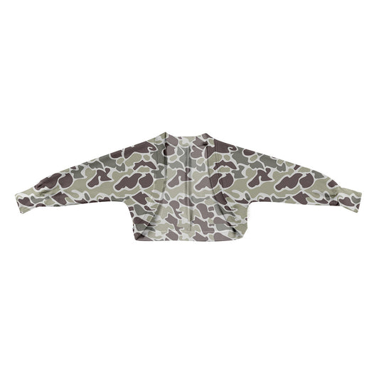 ( Moq 5 ) Preorder Baby Girls Long Sleeves Dark Grey Camo Southern Cardigan Shirt Tops