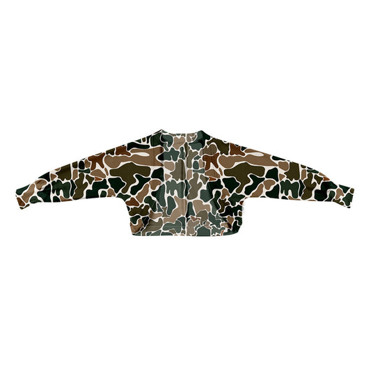 ( Moq 5 ) Preorder Baby Girls Long Sleeves Brown Green Camo Southern Cardigan Shirt Tops