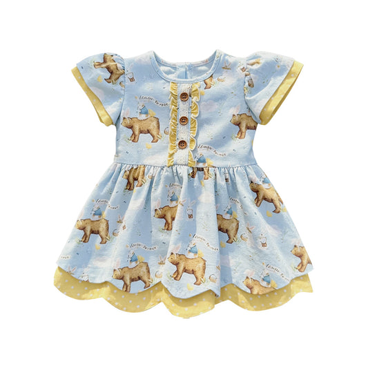 ( Moq 5 ) Preorder Baby Girls Toddler Short Sleeves Bear Rabbits Easter Ruffle Tunic Tops