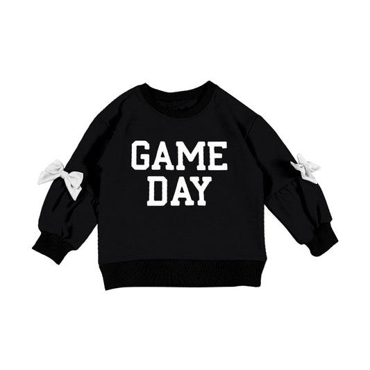 ( Moq 5 ) Preorder Baby Girls Kids Bows Long Sleeves Game Day Black Pullover Shirt Tops
