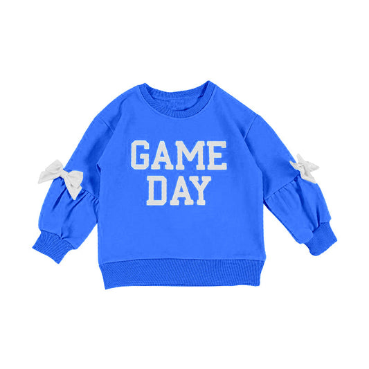 ( Moq 5 ) Preorder Baby Girls Kids Bows Blue Long Sleeves Game Pullover Shirt Tops