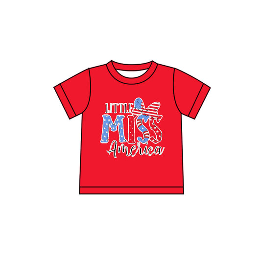 ( Moq 5 ) Preorder Baby Girls Red Short Sleeves Bows 4th of July Tee Shirt Tops