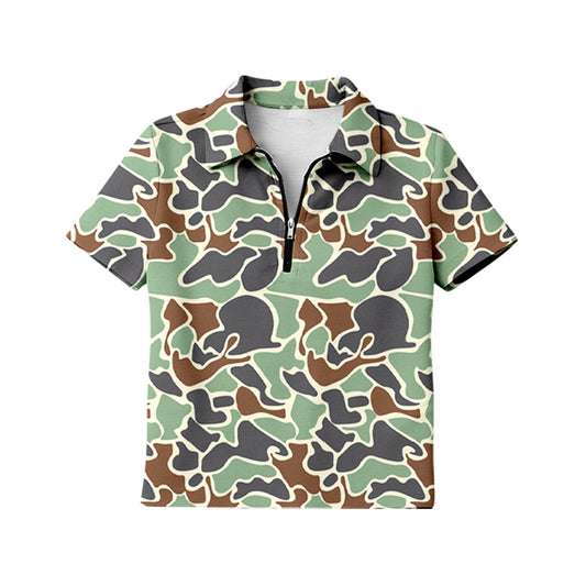 ( Moq 5 ) Preorder Adult Women Short Sleeves Green Camo Zipper Pullover Shirt Tops