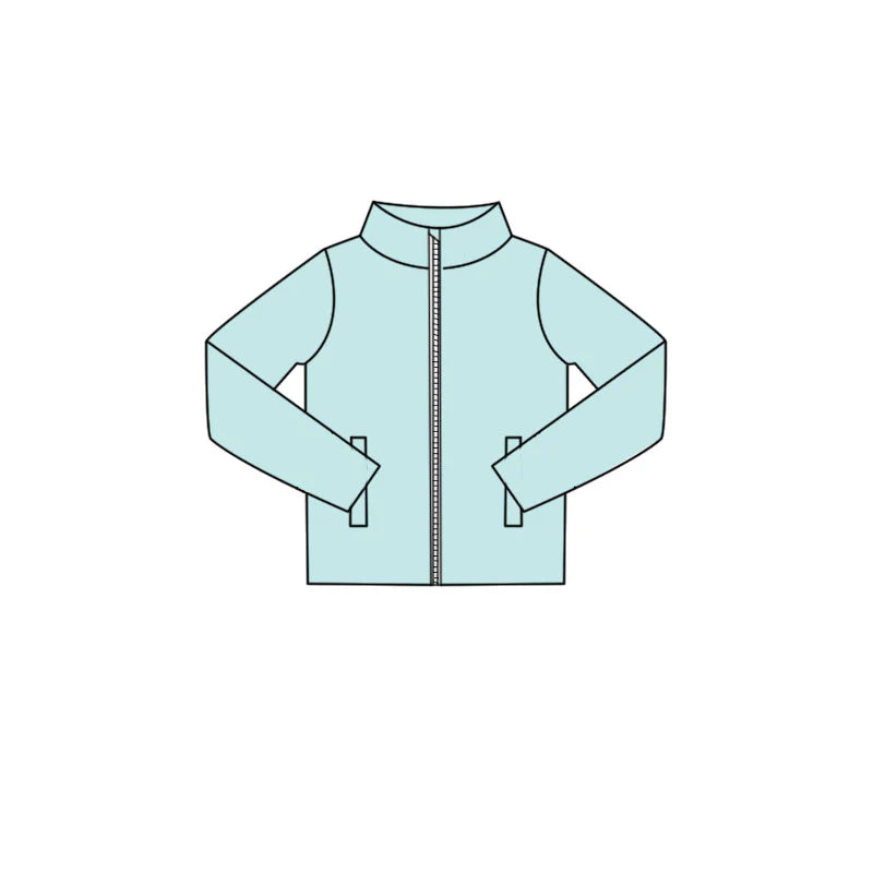 ( Moq 5 ) Preorder Baby Girls Kids Long Sleeves Pockets Zipper Blue Yoga Coat Tops