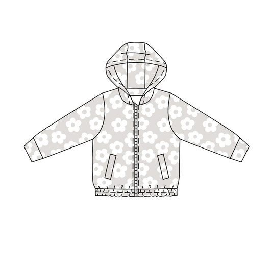( Moq 5 ) Preorder Baby Girls Kids Long Sleeves Flower Pockets Zipper Hoodie Yoga Active Tops