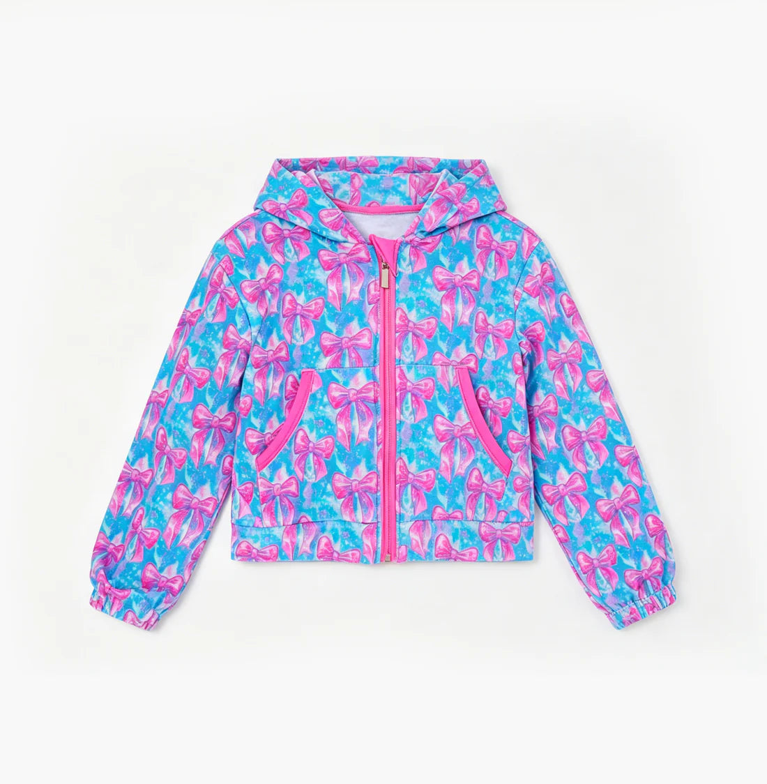 ( Moq 5 ) Preorder Baby Girls Kids Long Sleeves Pink Bows Pockets Hoodie Zipper Shirt Tops