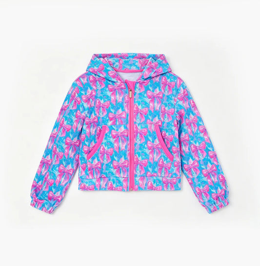 ( Moq 5 ) Preorder Baby Girls Kids Long Sleeves Pink Bows Pockets Hoodie Zipper Shirt Tops
