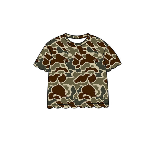 ( Moq 5 ) Preorder Baby Girls Kids Short Sleeves Camo Pullover Scallop Shirt Kids Tops Clothes