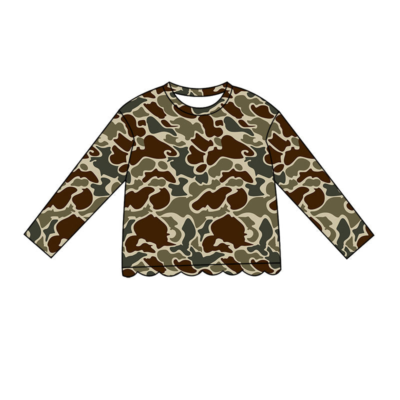 ( Moq 5 ) Preorder Baby Girls Kids Long Sleeves Camo Pullover Scallop Shirt Kids Tops Clothes