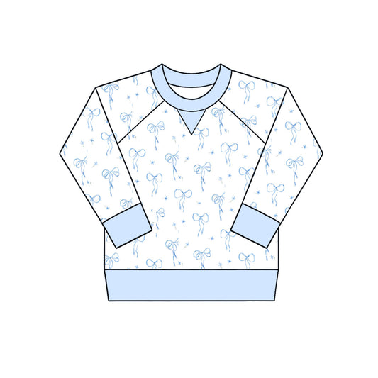 ( Moq 5 ) Preorder Baby Girls Kids Long Sleeves Blue Bows Floral Shirt Tops Clothes