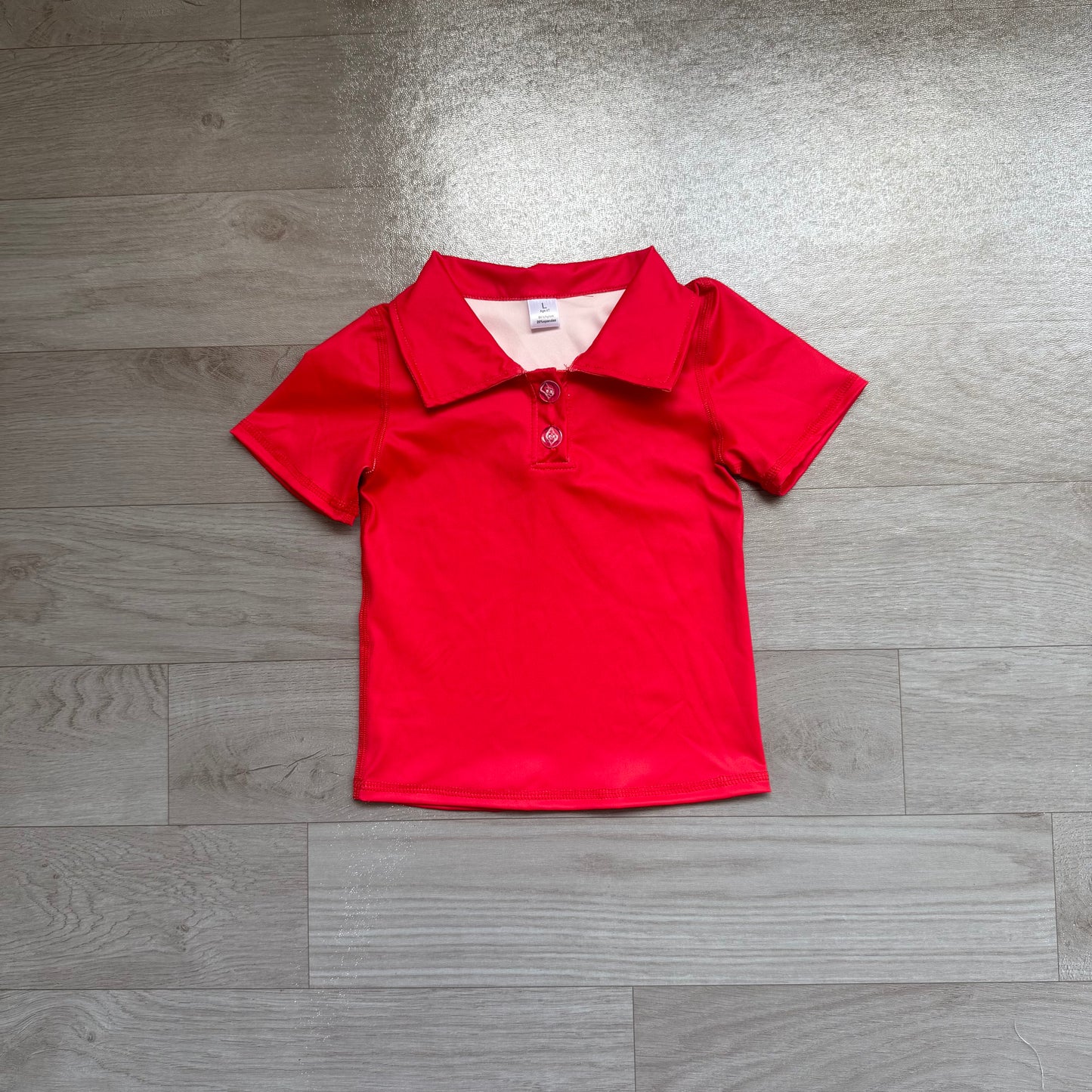 ( No moq ) Preorder Baby Girls Kids Short Sleeves Red Buttons Yoga Active Shirt Tops