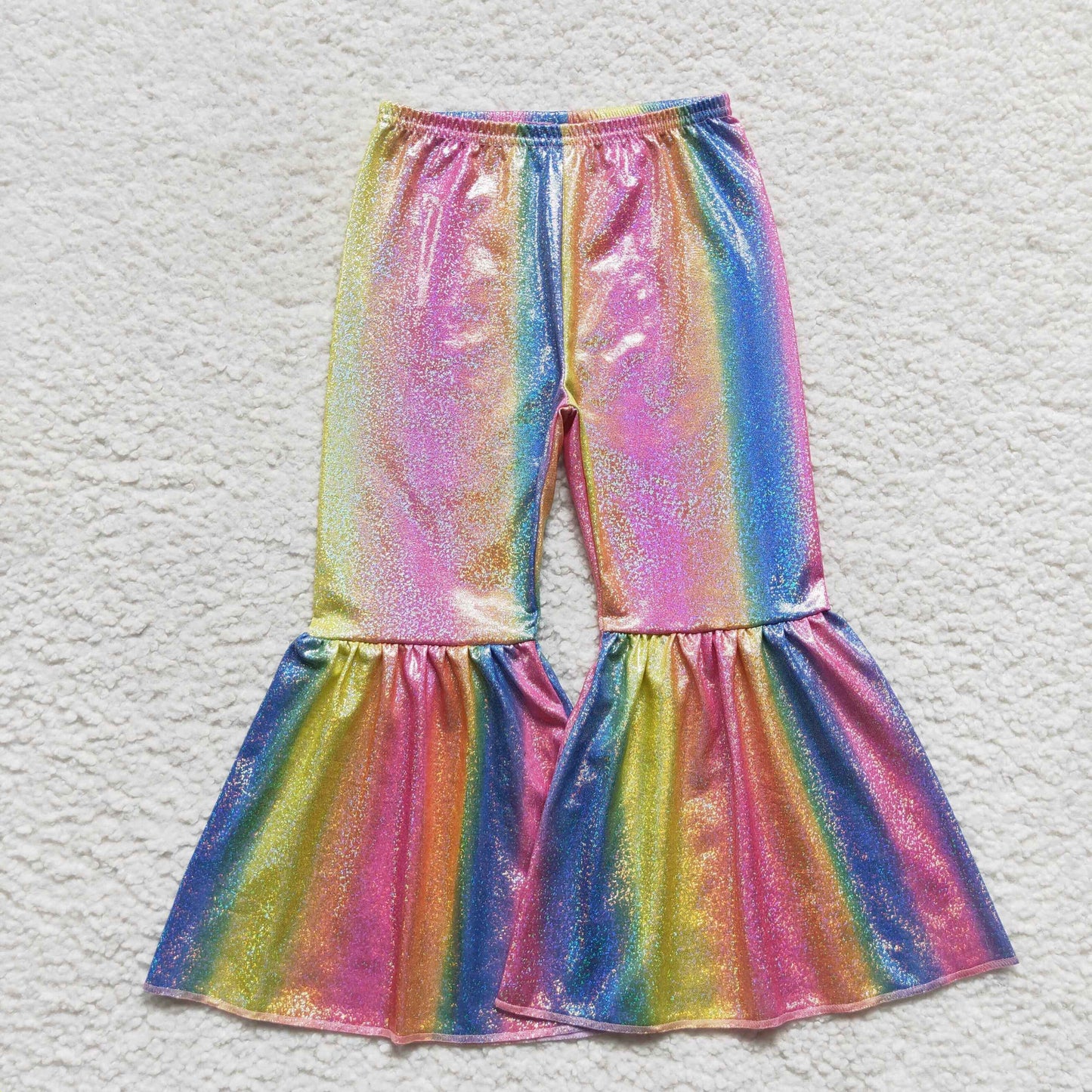 P0178 Baby Girl Holographic Spandex Colorful Bell Bottom Pants