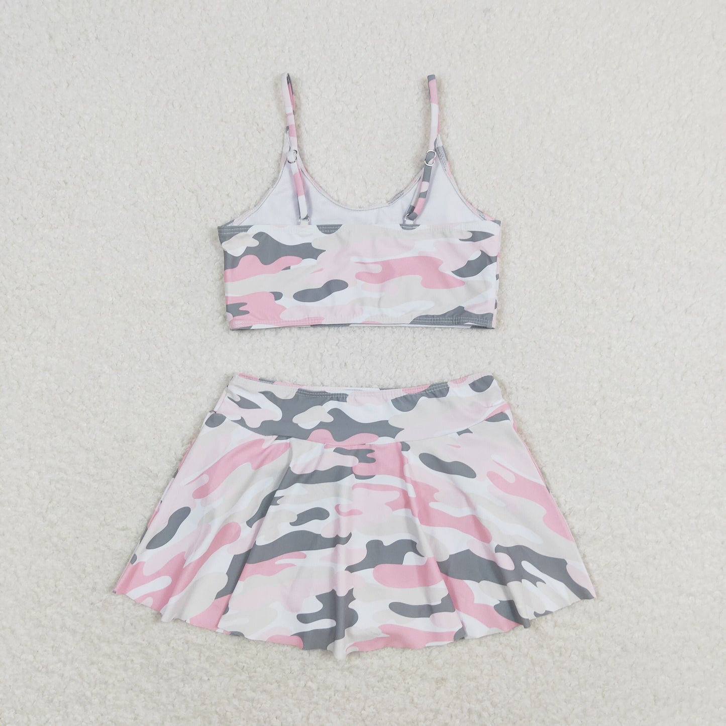 Baby Girl Bathing Suit Pink Grey Camo Tops Skirt Shorts Set Swimsuit