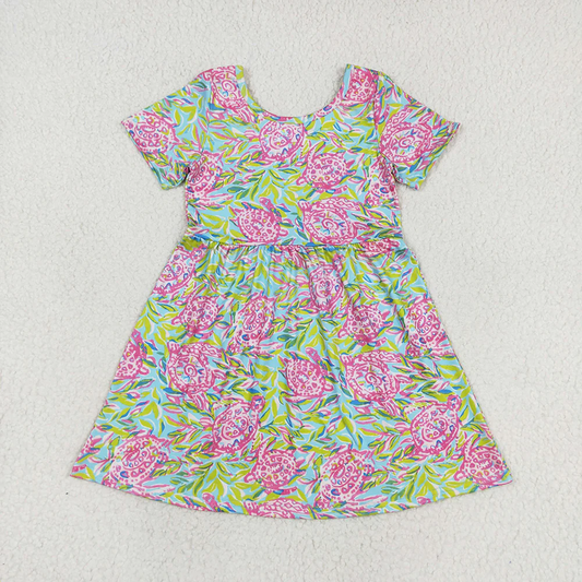 Baby Girl Short Sleeves Turtles Summer Dress
