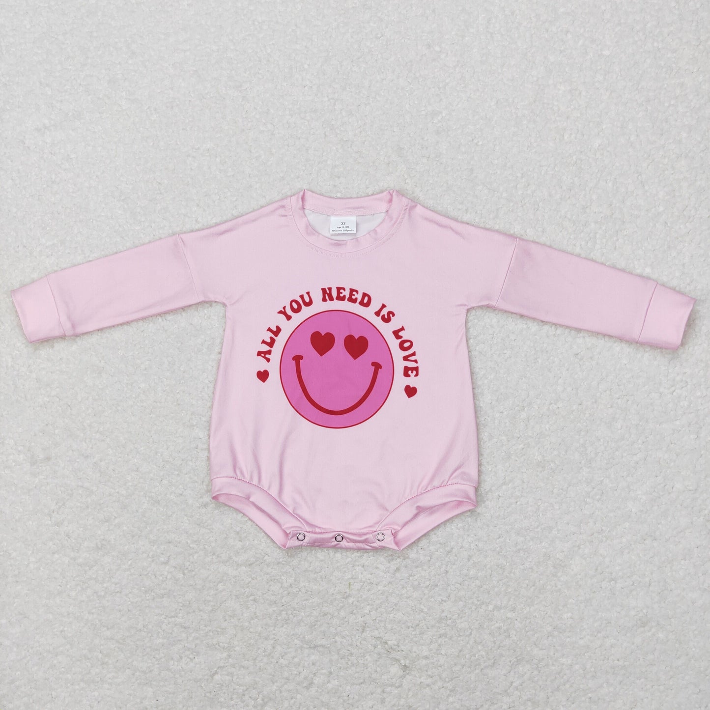LR0765 Baby Baby Girl Valentine's Day Long Sleeves Face Pink Romper