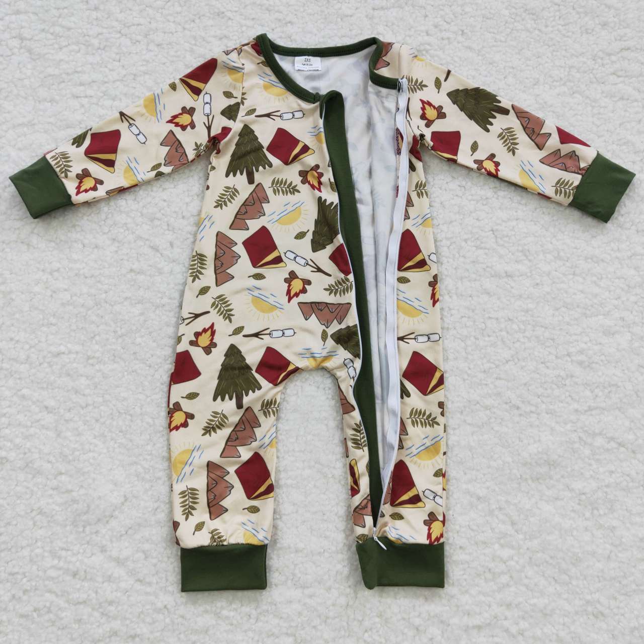 LR0398 Baby Boy Long Sleeves Zipper Camping Romper