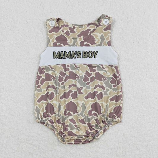 Baby Kids Sleeveless Embroidery Mama's Boy Camo Bubble One Piece Romper