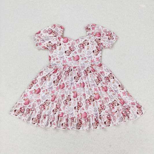 Baby Girl Short Sleeves Cartoon Birthday Pink Summer Dress
