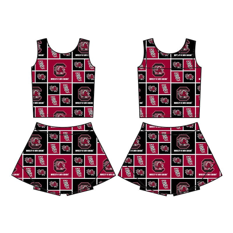 Baby Girl Sleeveless USC Team Tops Skort Black Red Set ( Moq 5 )
