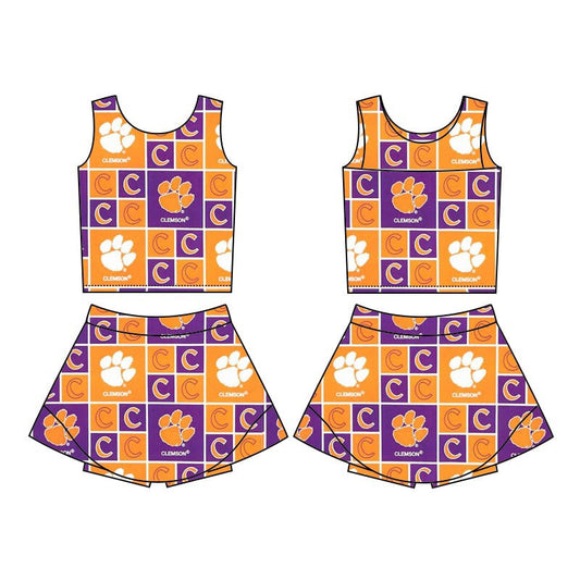 Baby Girl Sleeveless Tiger Team Tops Skort Orange Set ( Moq 5 )
