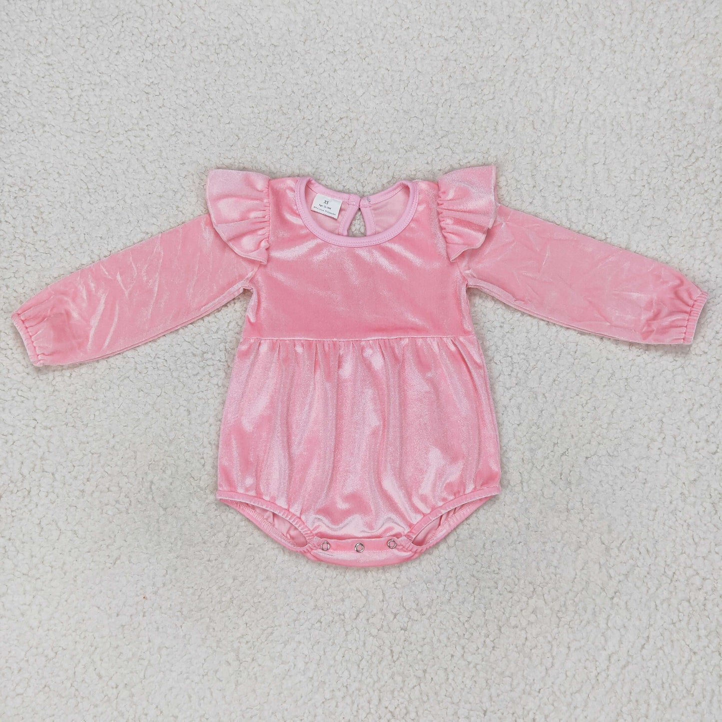 LR0686 Baby Girl Long Sleeves Pink Velvet One Piece Romper