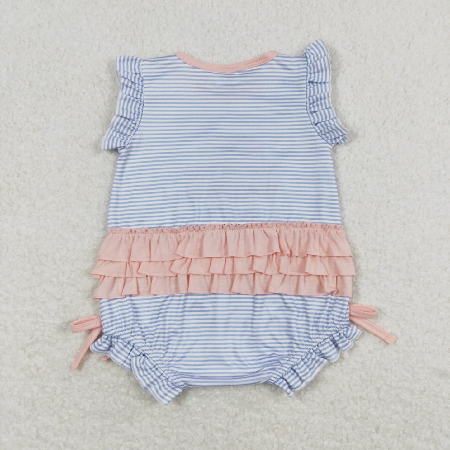 Baby Girl Short Sleeves Embroidery Shoes Stripes Ruffle Bubble One Piece Romper
