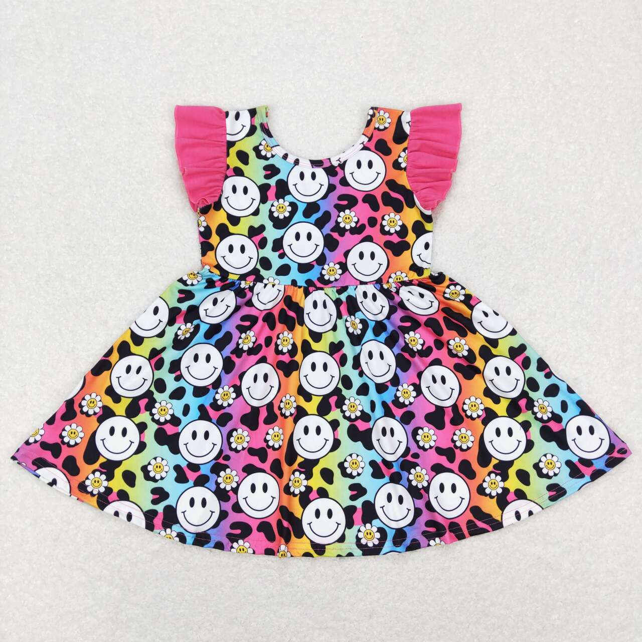GSD0636 Baby Girl Short Sleeves Face Leopard Dress