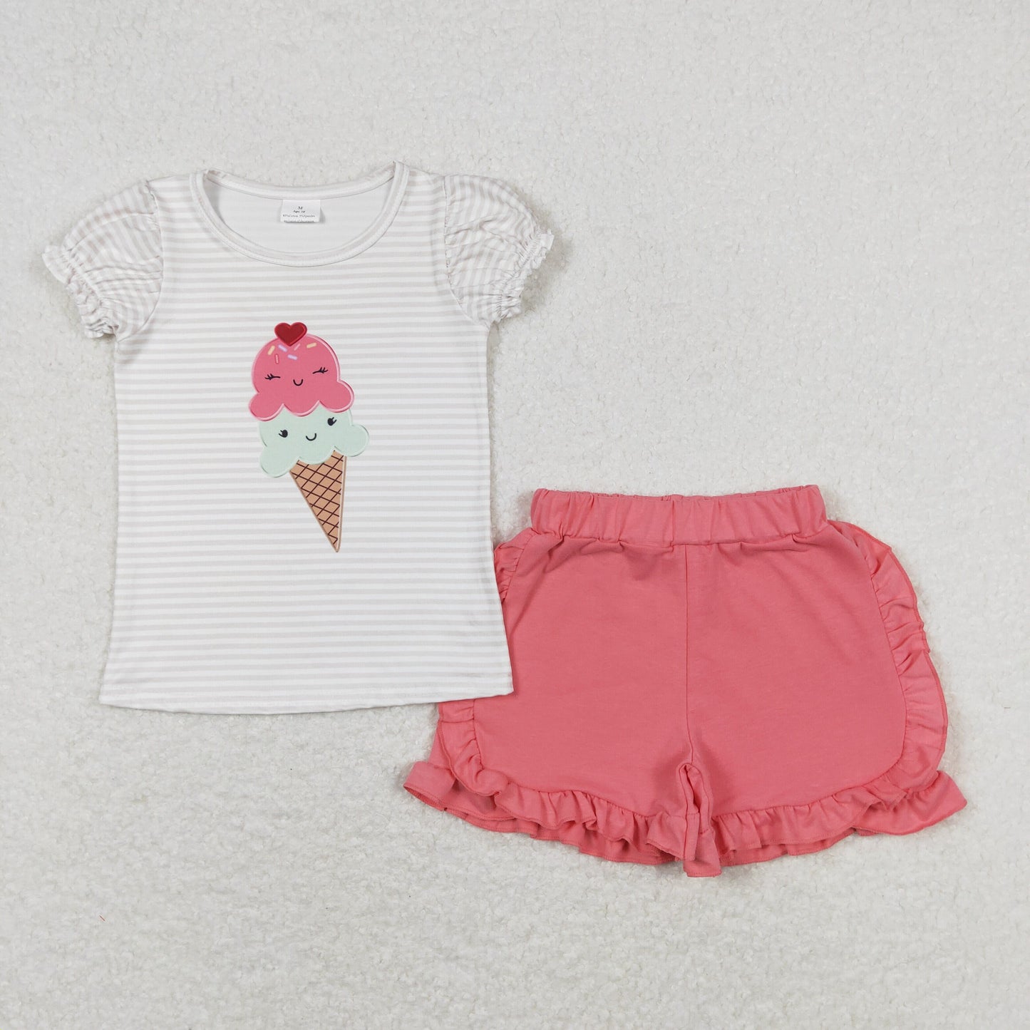 Baby Girl Short Sleeves Popstick Shirt Pink Cotton Shorts Set