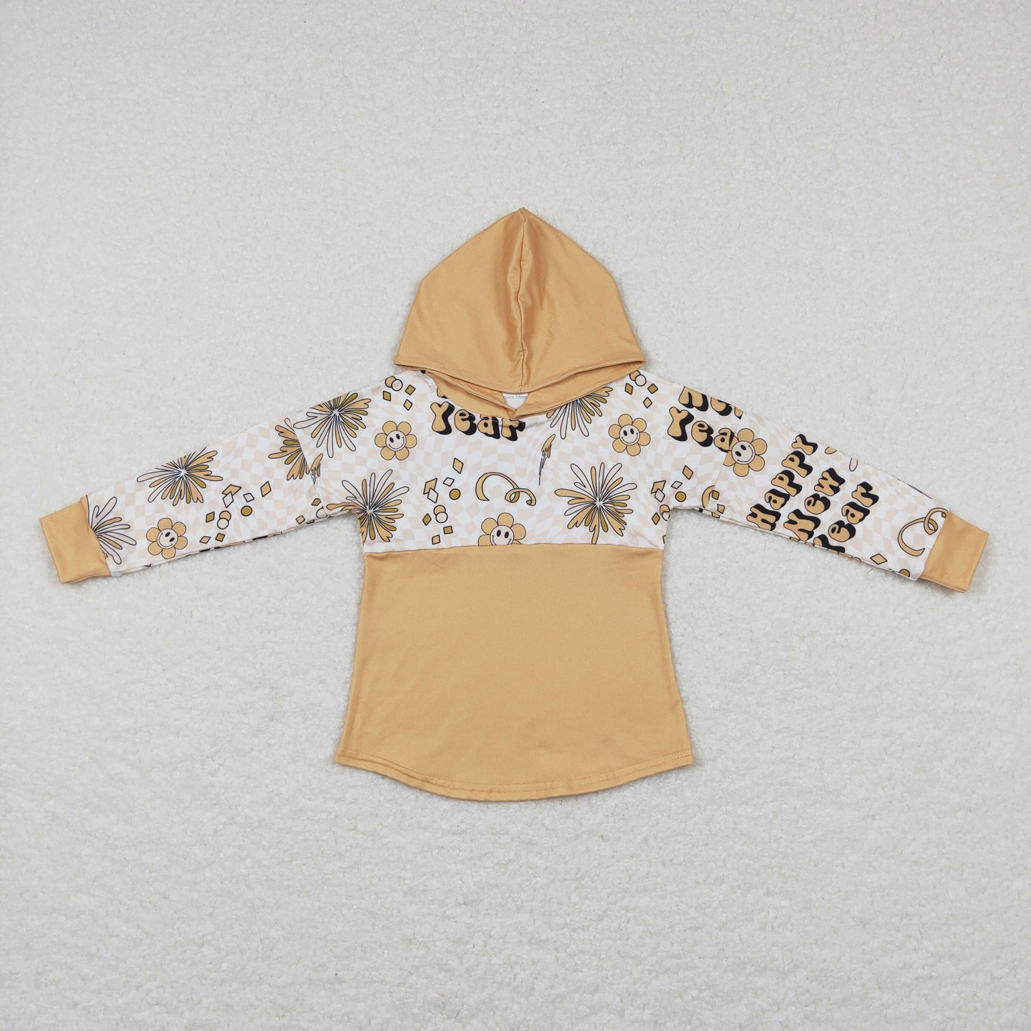 BT0420 Baby Kids Long Sleeves Happy New Year Flower Hoodie Shirt