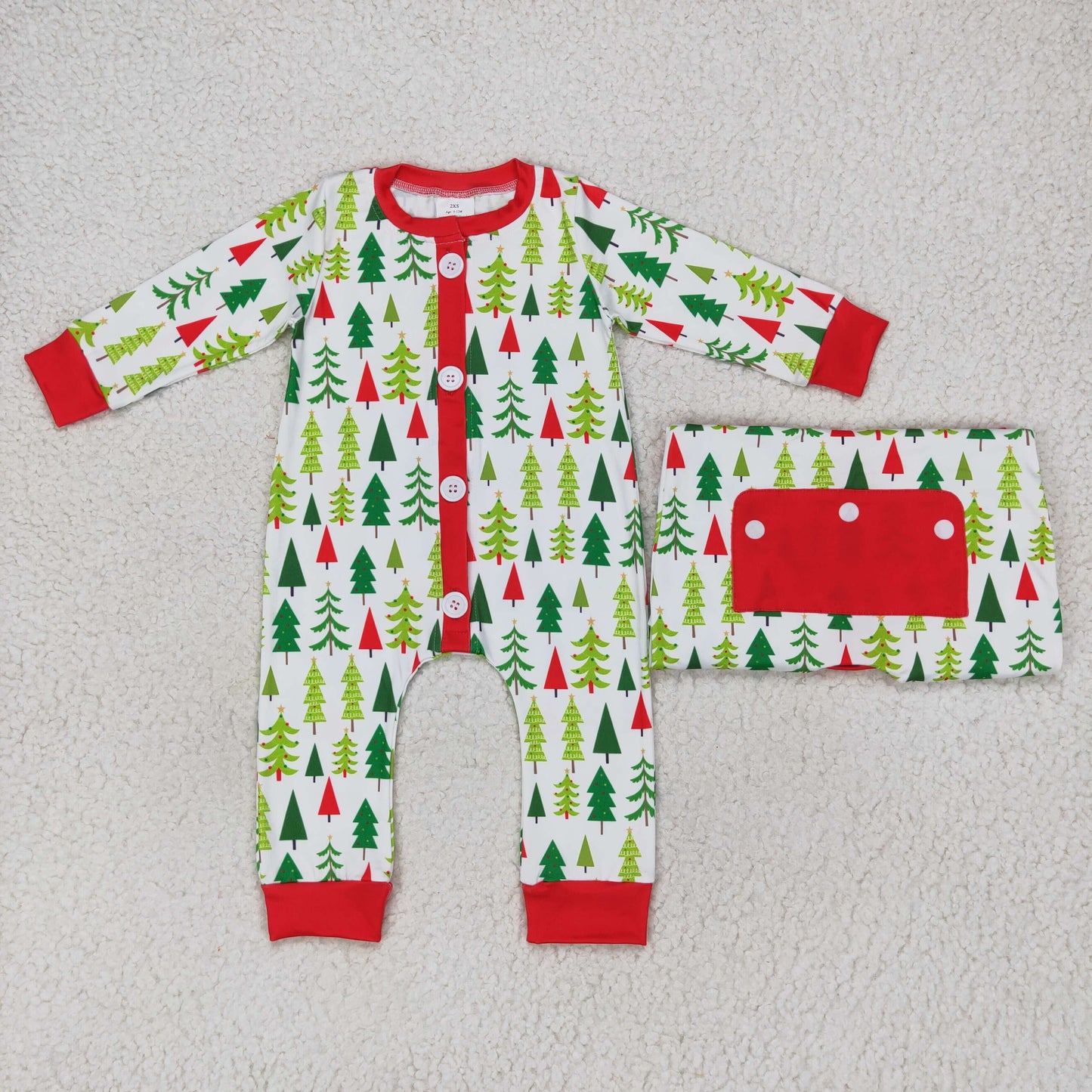LR0626 Baby Girl Long Sleeves Christmas Tree One Piece Romper