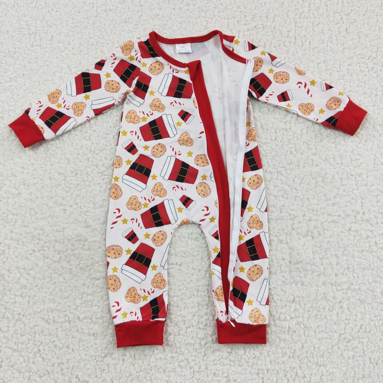 LR0491 Baby Kids Long Sleeves Christmas Cake One Piece Zipper Romper
