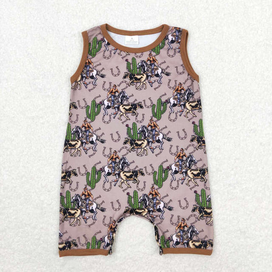 Baby Boy Sleeveless Western Rodeo Cactus One Piece Romper