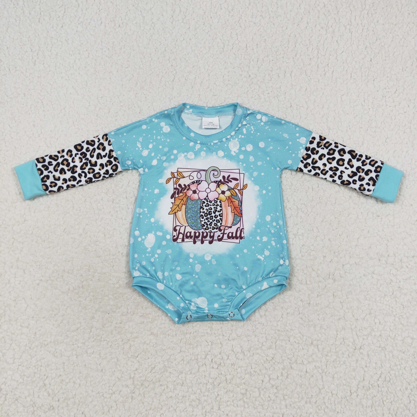 LR0357 Baby Girl Long Sleeves One Piece Happy Fall Pumpkin Floral Leopard Bubble Romper