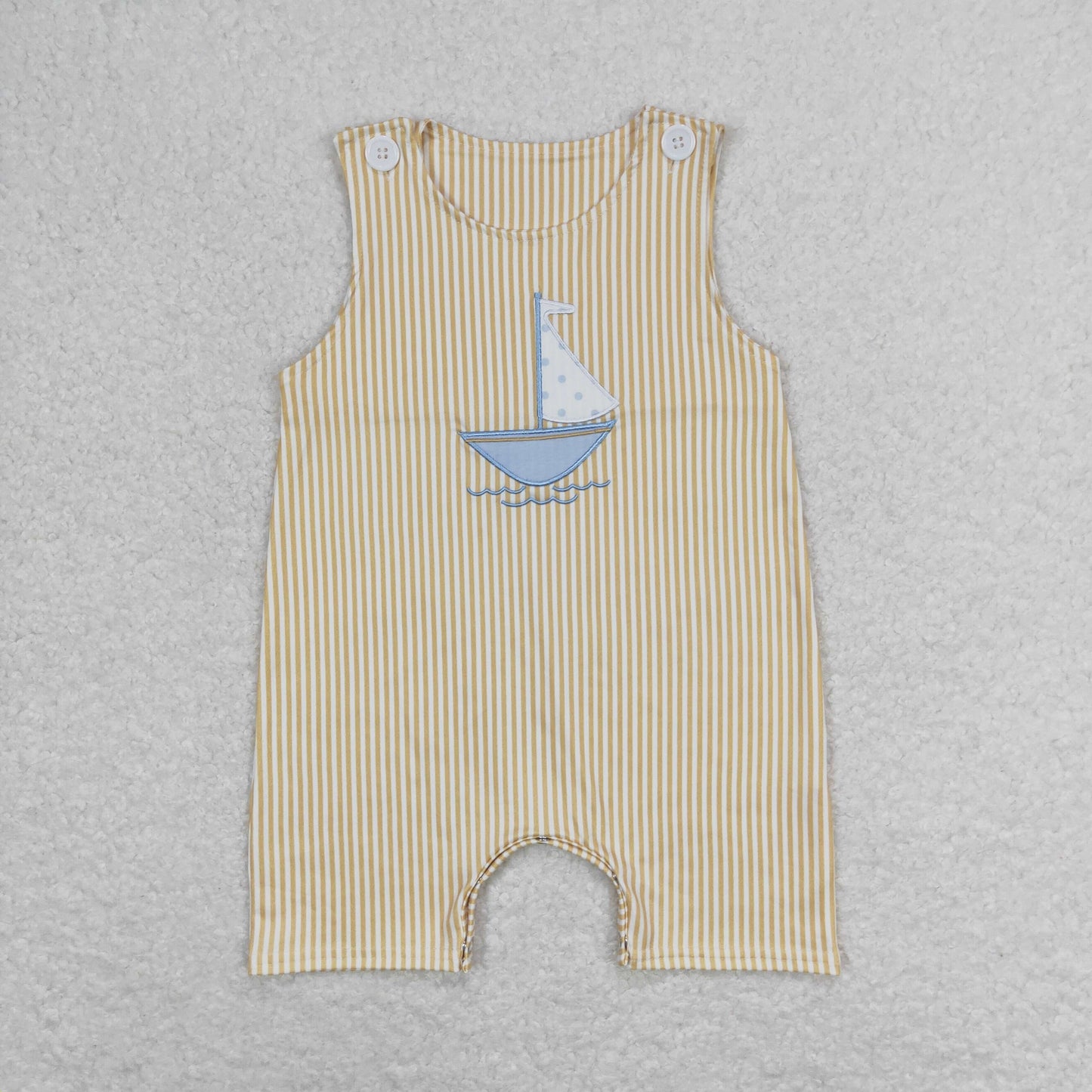 Baby Boy Embroidery Boat Stripes Sleeveless One Piece Romper