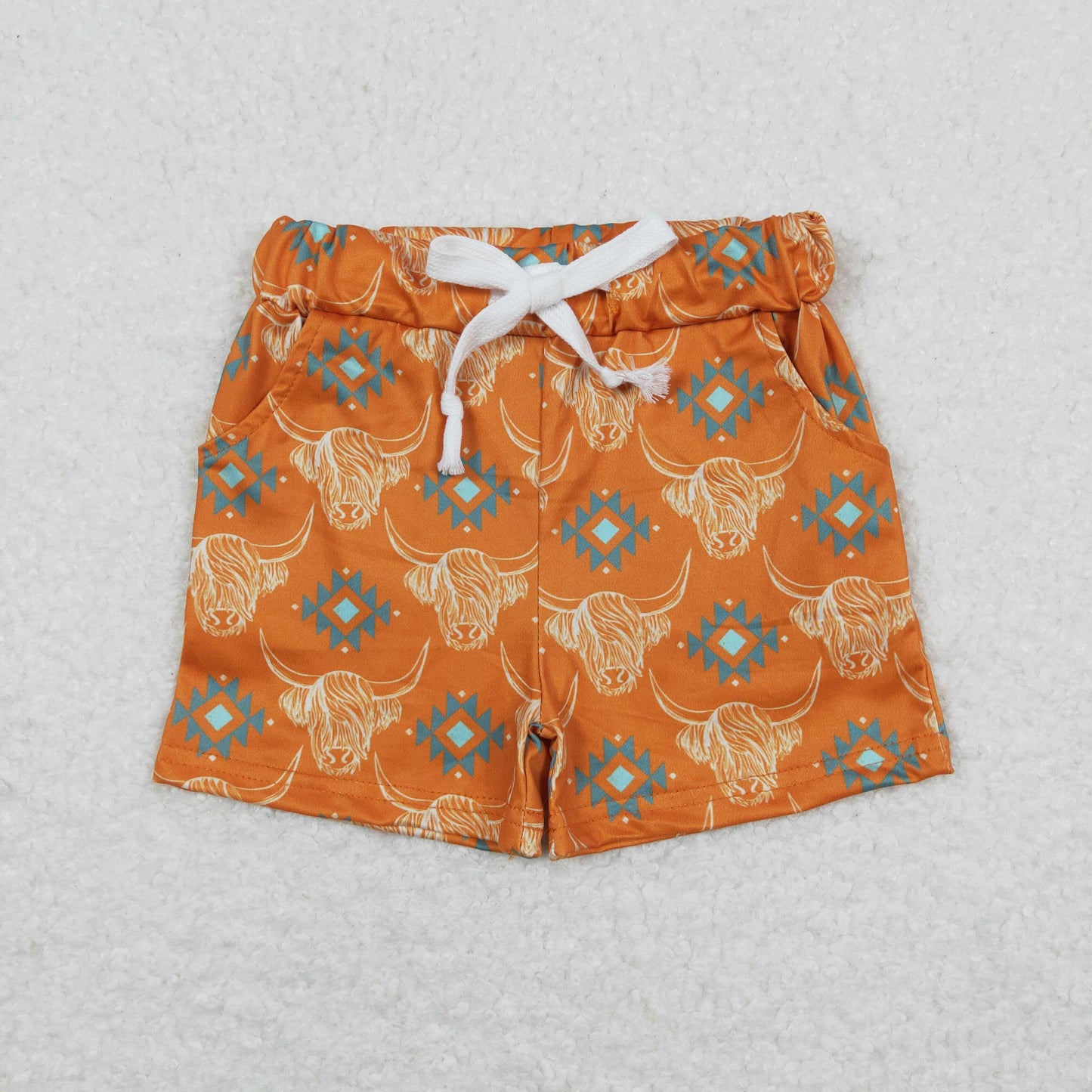 Baby Boy Western Cow Print Pocket Summer Shorts