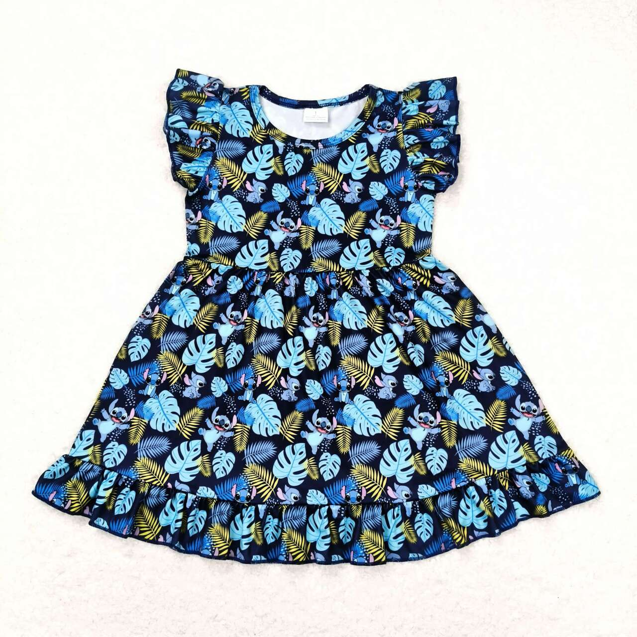 Baby Girl Short Sleeves Cartoon Summer Blue Dress