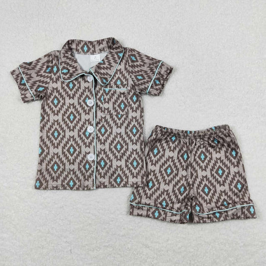 Baby Boy Short Sleeves Western Aztec Buttons Shirt Shorts Pajamas Set