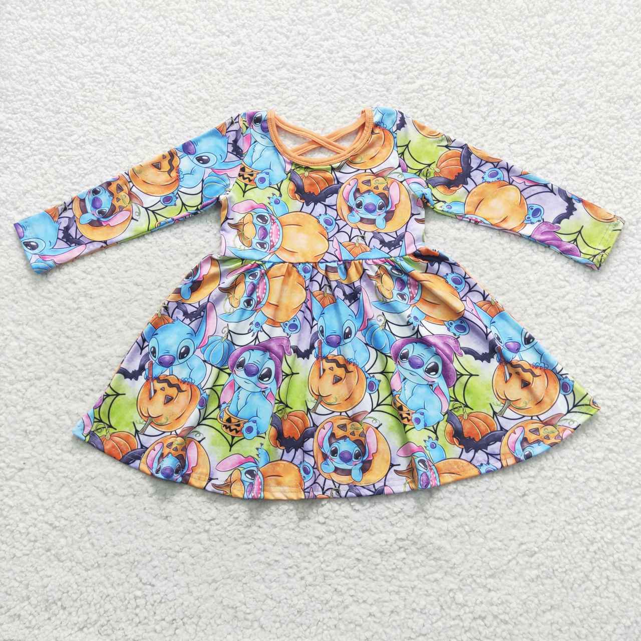 GLD0330 Baby Girl Long Sleeves Halloween Pumpkin Cartoon Dress