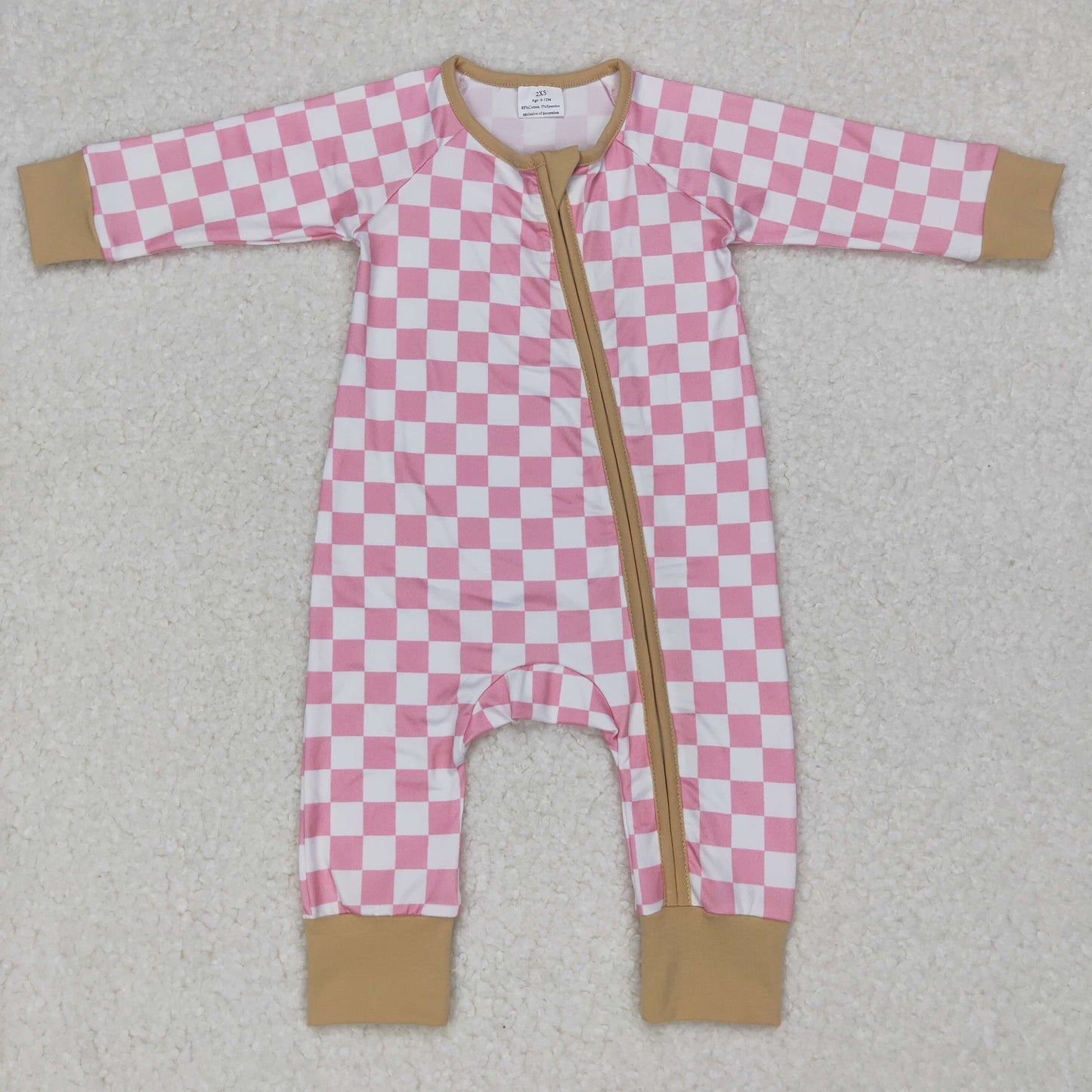 LR0655 Baby Boy Long Sleeves Checkered Zipper One Piece Romper