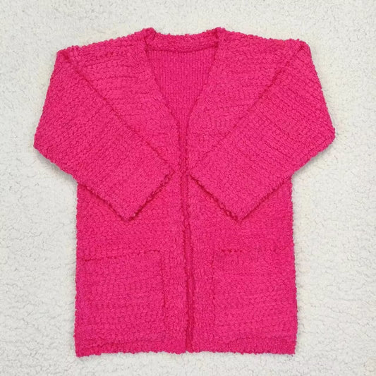 GT0236 Baby Girl Hot Pink Long Sleeves Cardigan Sweater Coat