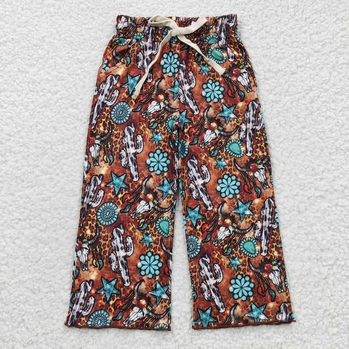 P0139 Western Baby Girl Cactus Cow Print Pants