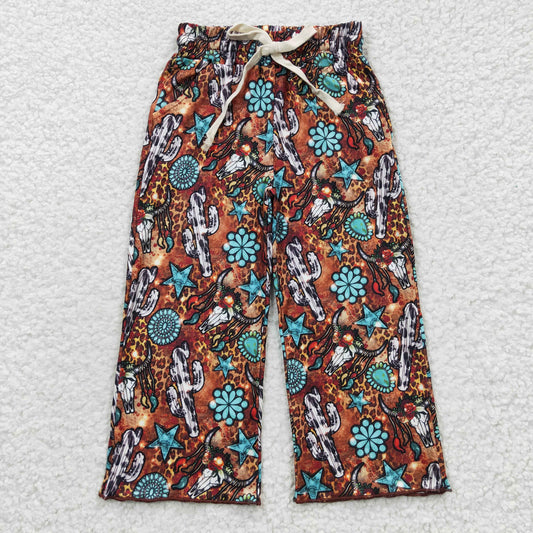 P0139 Western Baby Girl Cactus Cow Print Pants