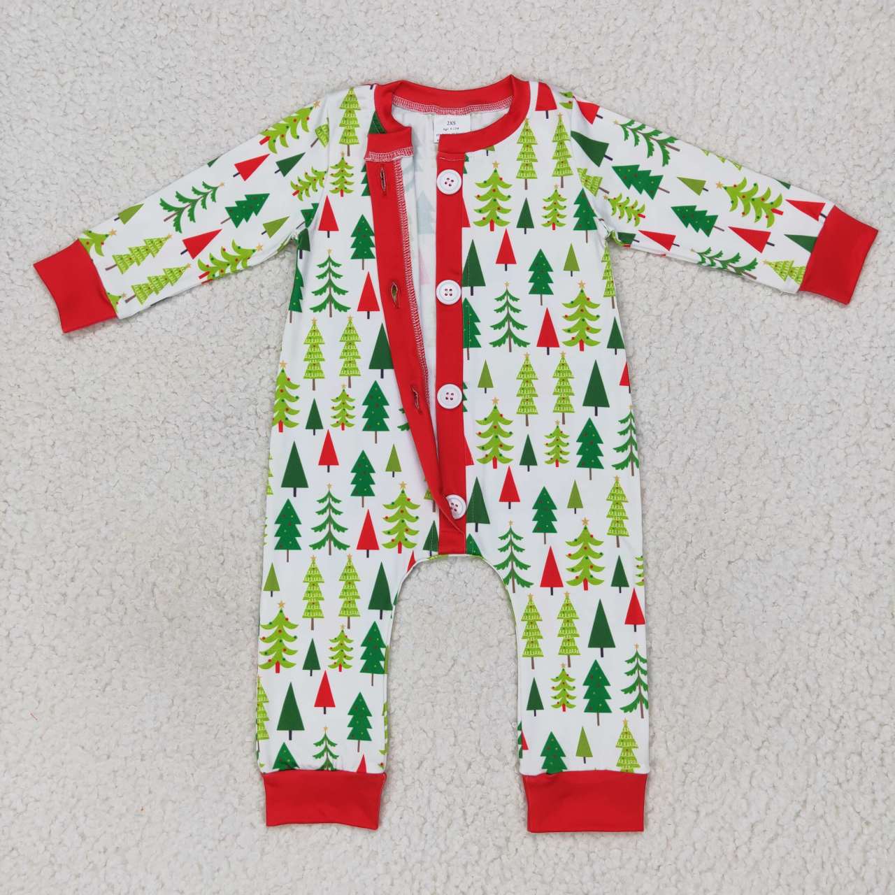 LR0626 Baby Girl Long Sleeves Christmas Tree One Piece Romper
