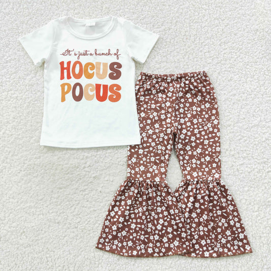 GSPO0811 Baby Girl Short Sleeves Shirt Floral Bell Pants Halloween Outfit