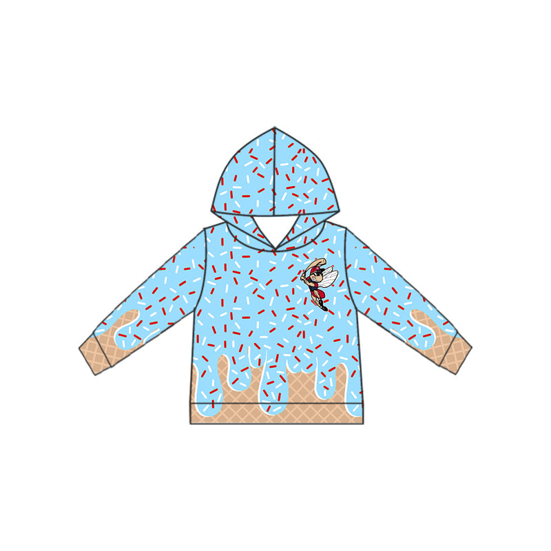 Baby Boy Baseball Cartoon Long Sleeves Bee Blue Hoodie Shirt ( Moq 5 )
