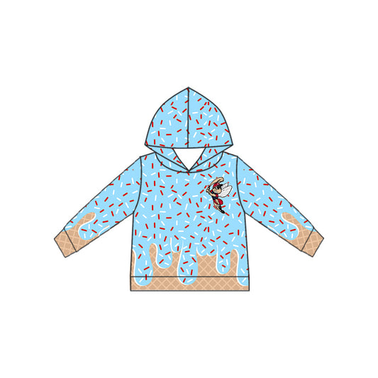Baby Boy Baseball Cartoon Long Sleeves Bee Blue Hoodie Shirt ( Moq 5 )