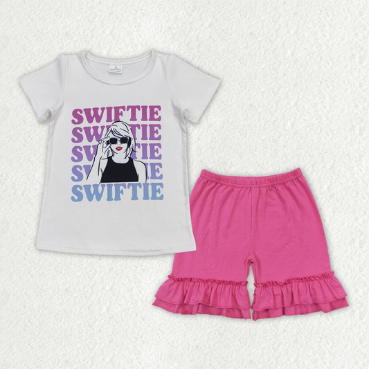 GSSO1383 Baby Girl Singer Shirt Pink Cotton Shorts Summer Set