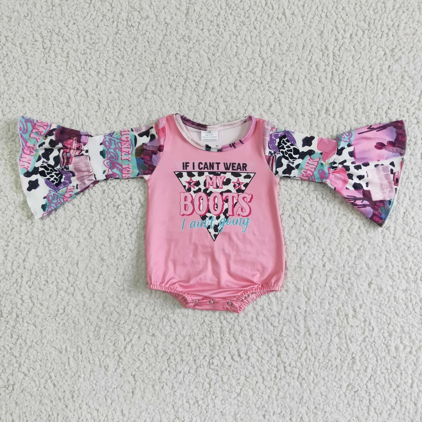 Promotion Baby Girl Long Sleeves Western Cow Fall Bubble Romper RTS