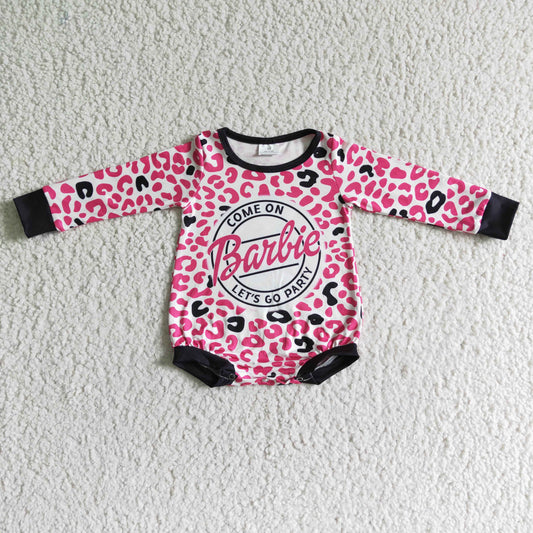 Promotion Baby Girl Pink Leopard Long Sleeves Doll Bubble Romper RTS