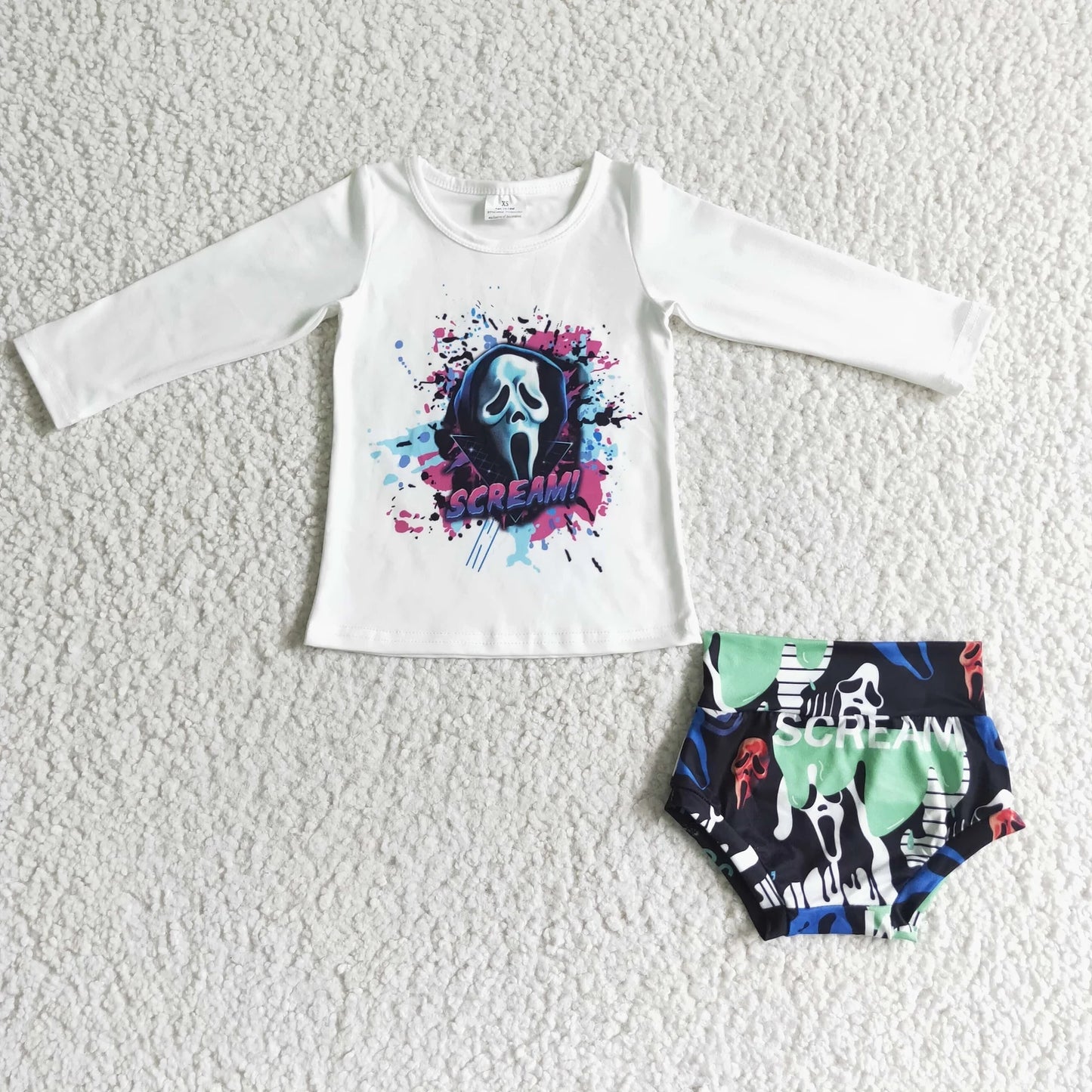 Promotion Baby Girl Short Sleeves Ghost Shirt Bummie Halloween Outfit RTS